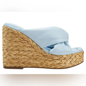 Marc Fisher Navina Espadrille Wedge Sandal Light Blue Leather Sz 8/Light Blue